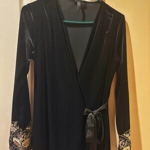 Soma Black Wrap Dress with Embroidered Sleeves